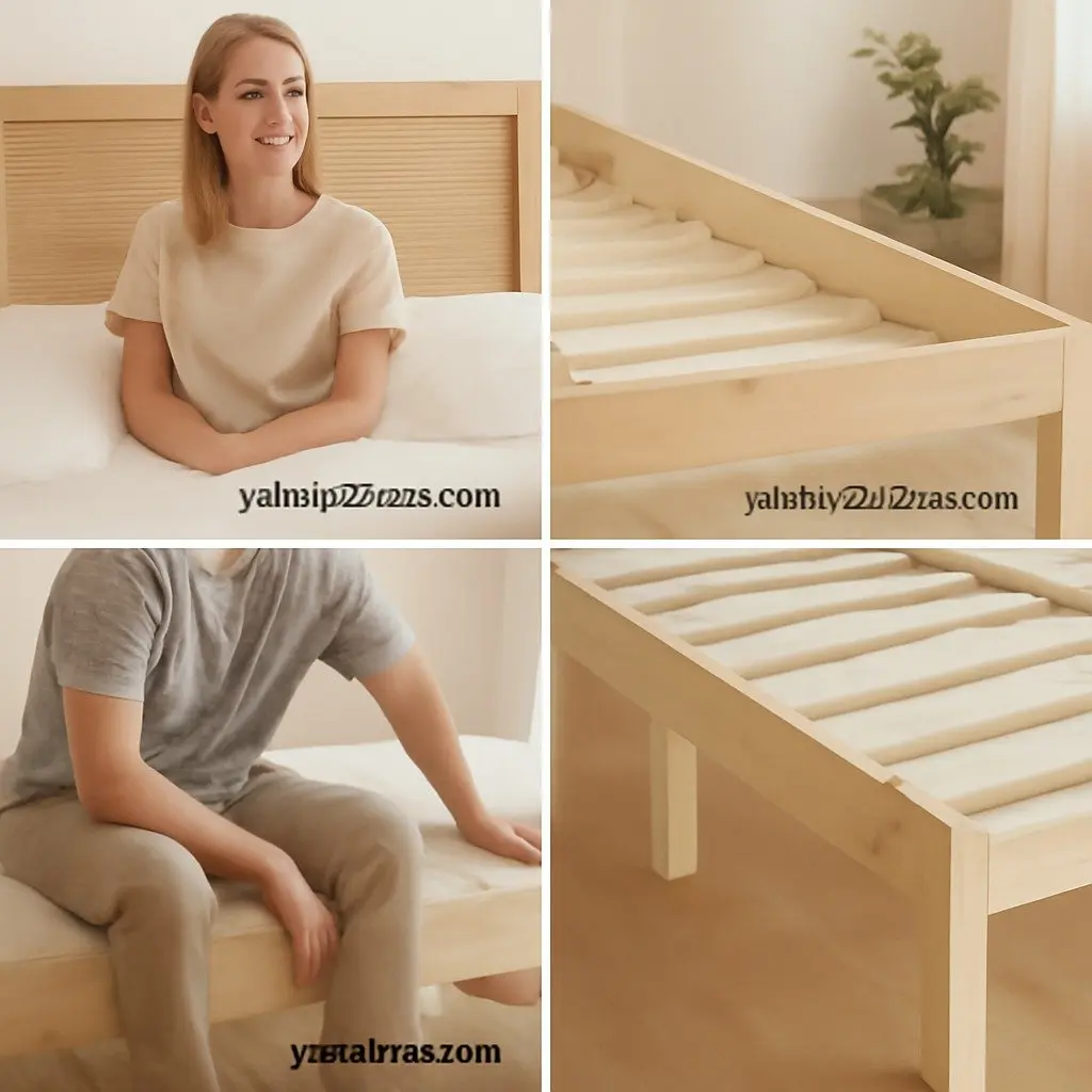 Pine Oak Queen Bed Frame with Rattan Headboard
