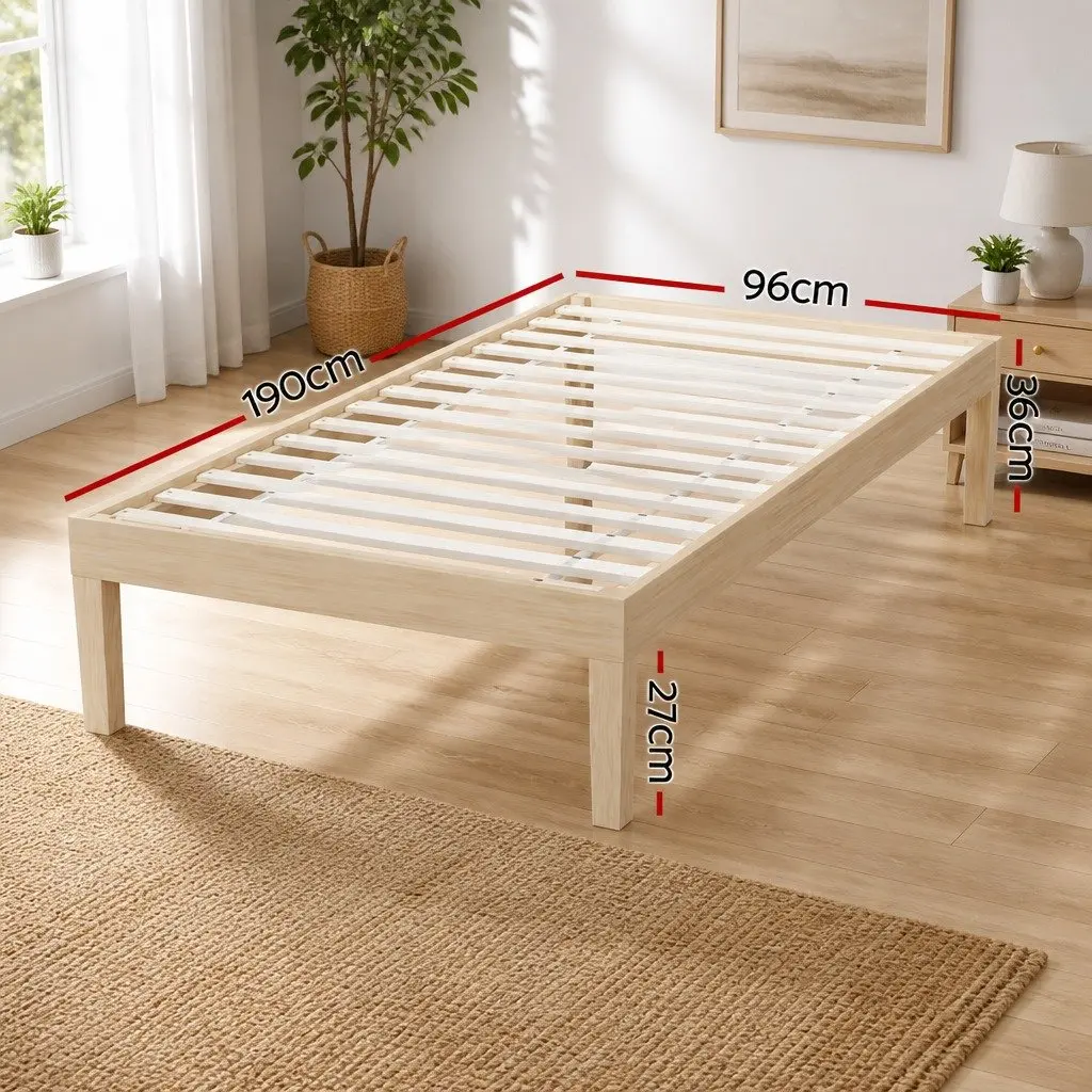 Single Bed Frame Wooden Base Pinewood Slatted Mattress Platform Easy Assembly 190 x 96 x 36 cm