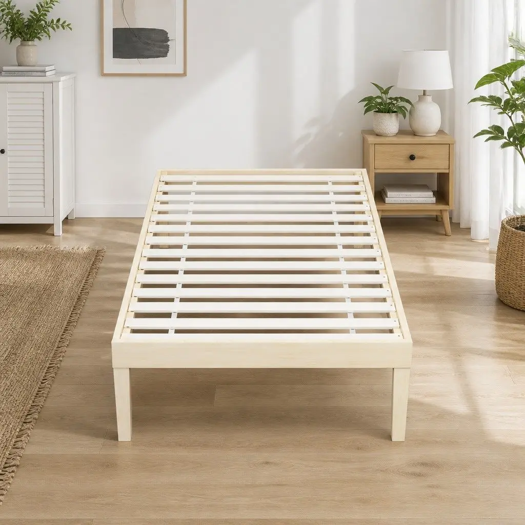 Single Bed Frame Wooden Base Pinewood Slatted Mattress Platform Easy Assembly 190 x 96 x 36 cm