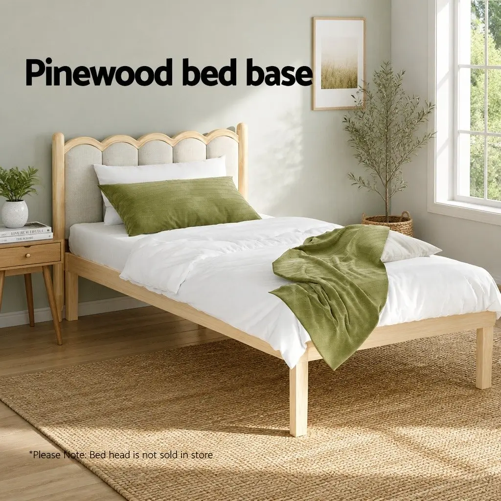 Single Bed Frame Wooden Base Pinewood Slatted Mattress Platform Easy Assembly 190 x 96 x 36 cm
