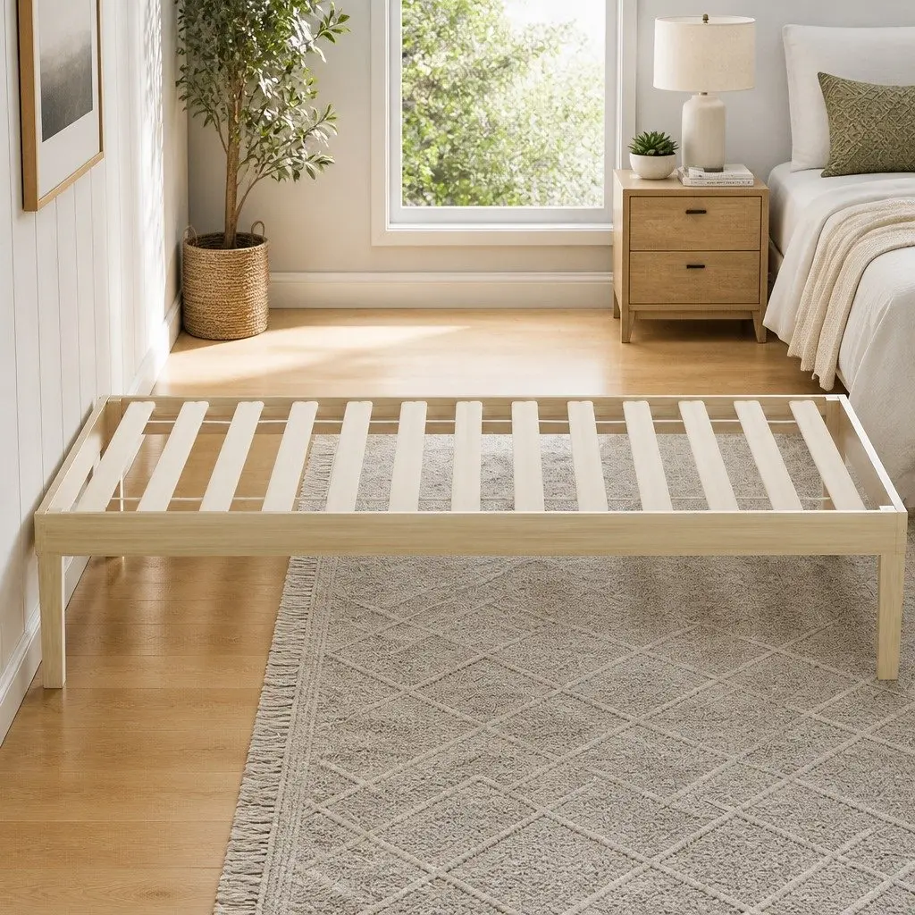 Single Bed Frame Wooden Base Pinewood Slatted Mattress Platform Easy Assembly 190 x 96 x 36 cm