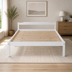 White Wooden Double Bed Frame with Slat Base