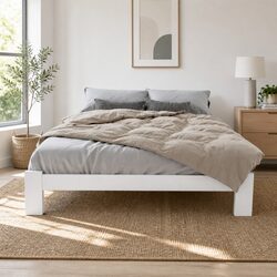 Elegant White Wooden Double Bed Frame with Storage