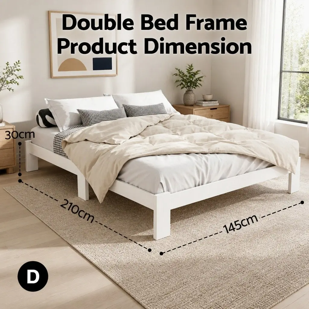 White Wooden Double Bed Frame with Storage