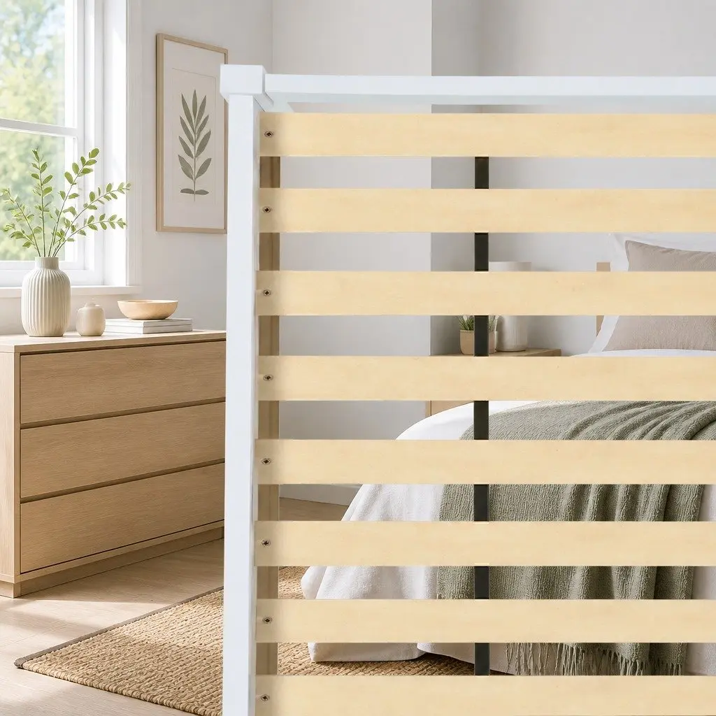 White Wooden Double Bed Frame with Storage