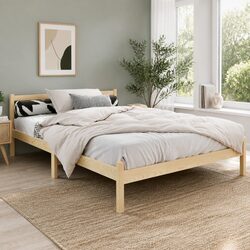 Sturdy Double Bed Frame in Pine Wood with Storage