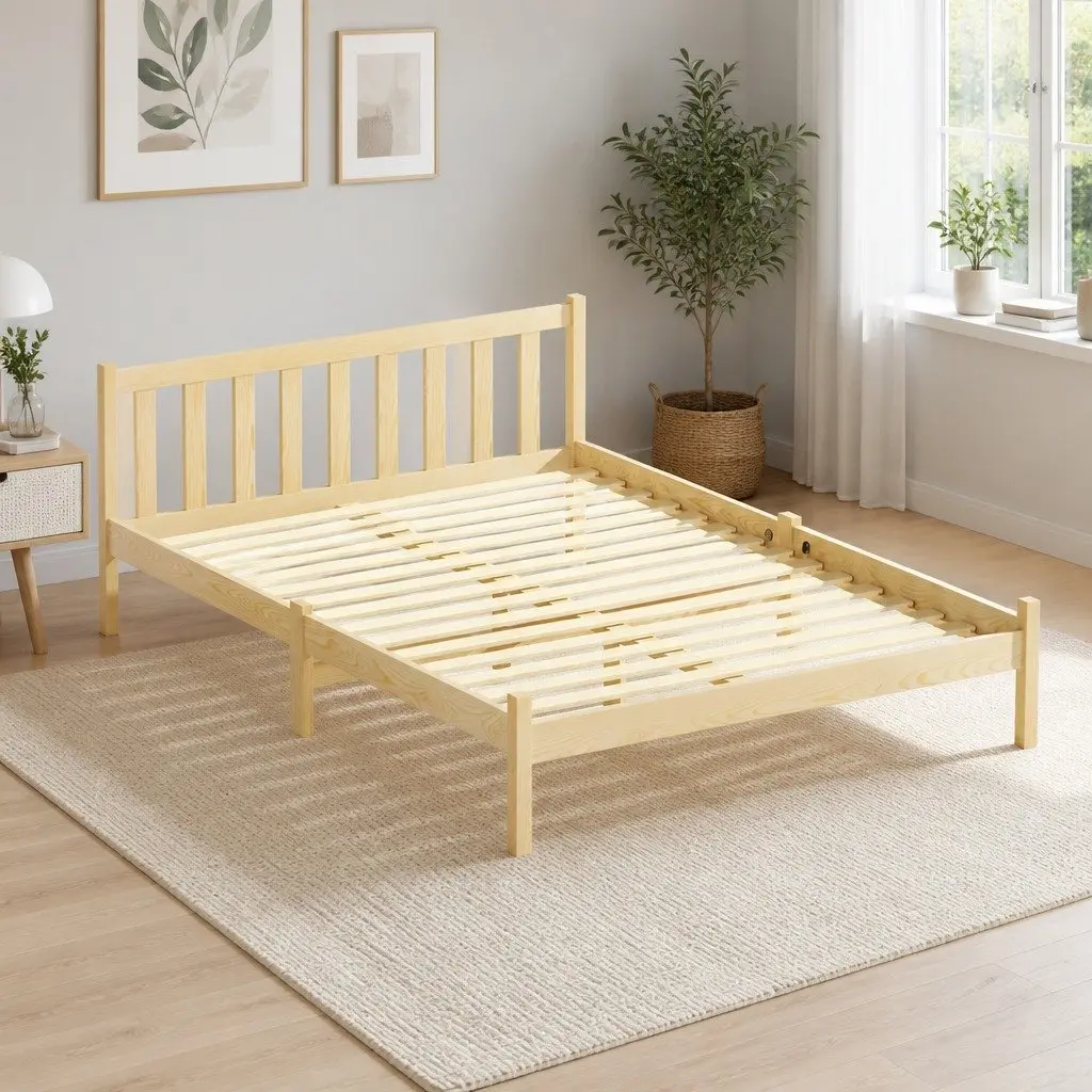 Double Bed Frame in Pine Wood with Storage