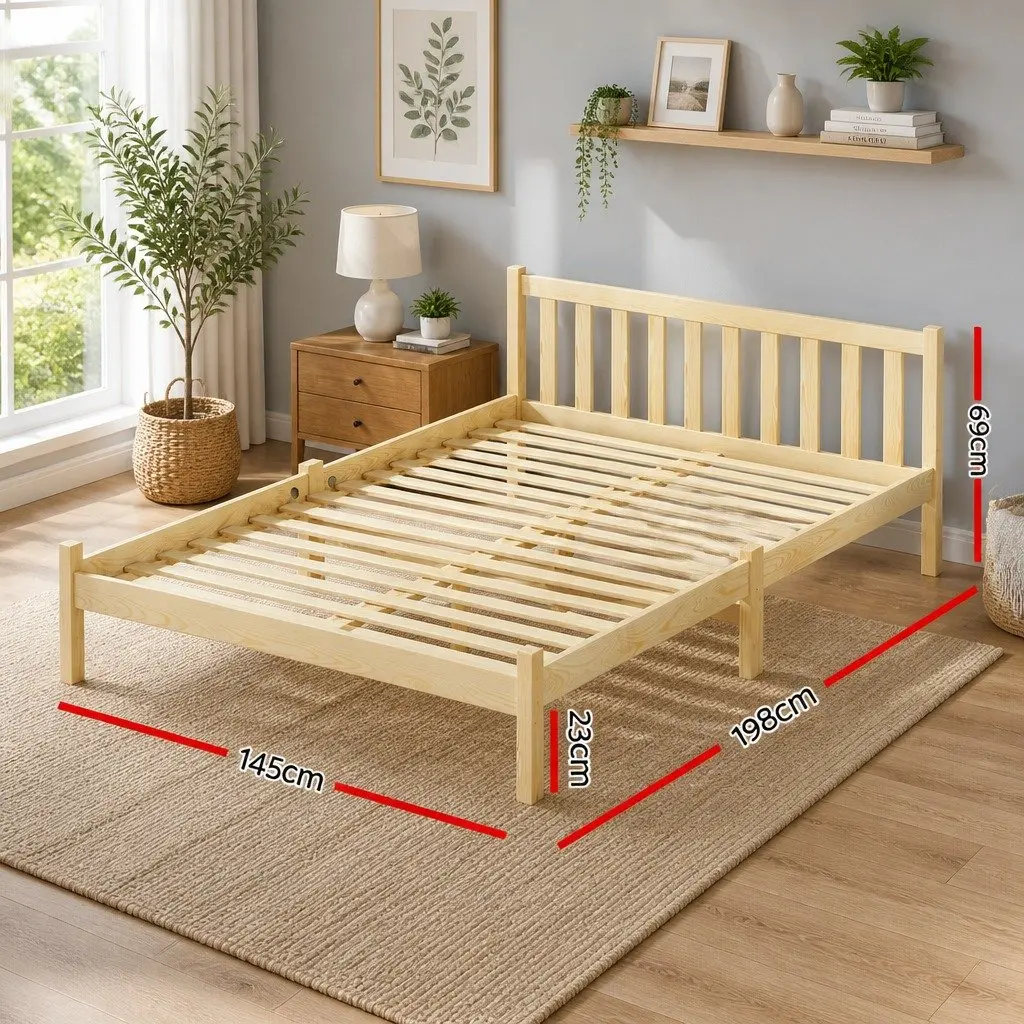 Double Bed Frame in Pine Wood with Storage