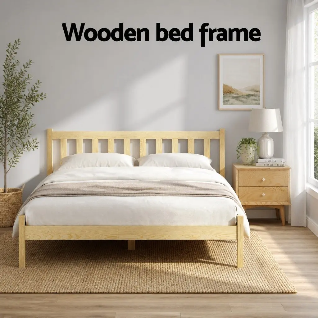 Double Bed Frame in Pine Wood with Storage