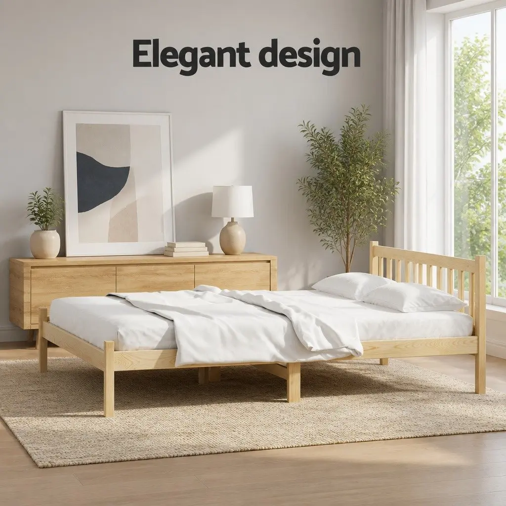 Double Bed Frame in Pine Wood with Storage