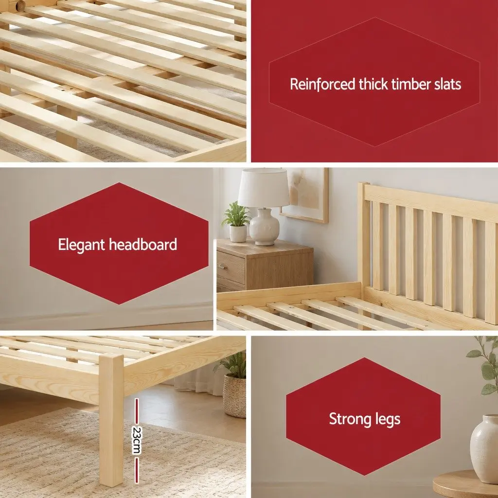 Double Bed Frame in Pine Wood with Storage