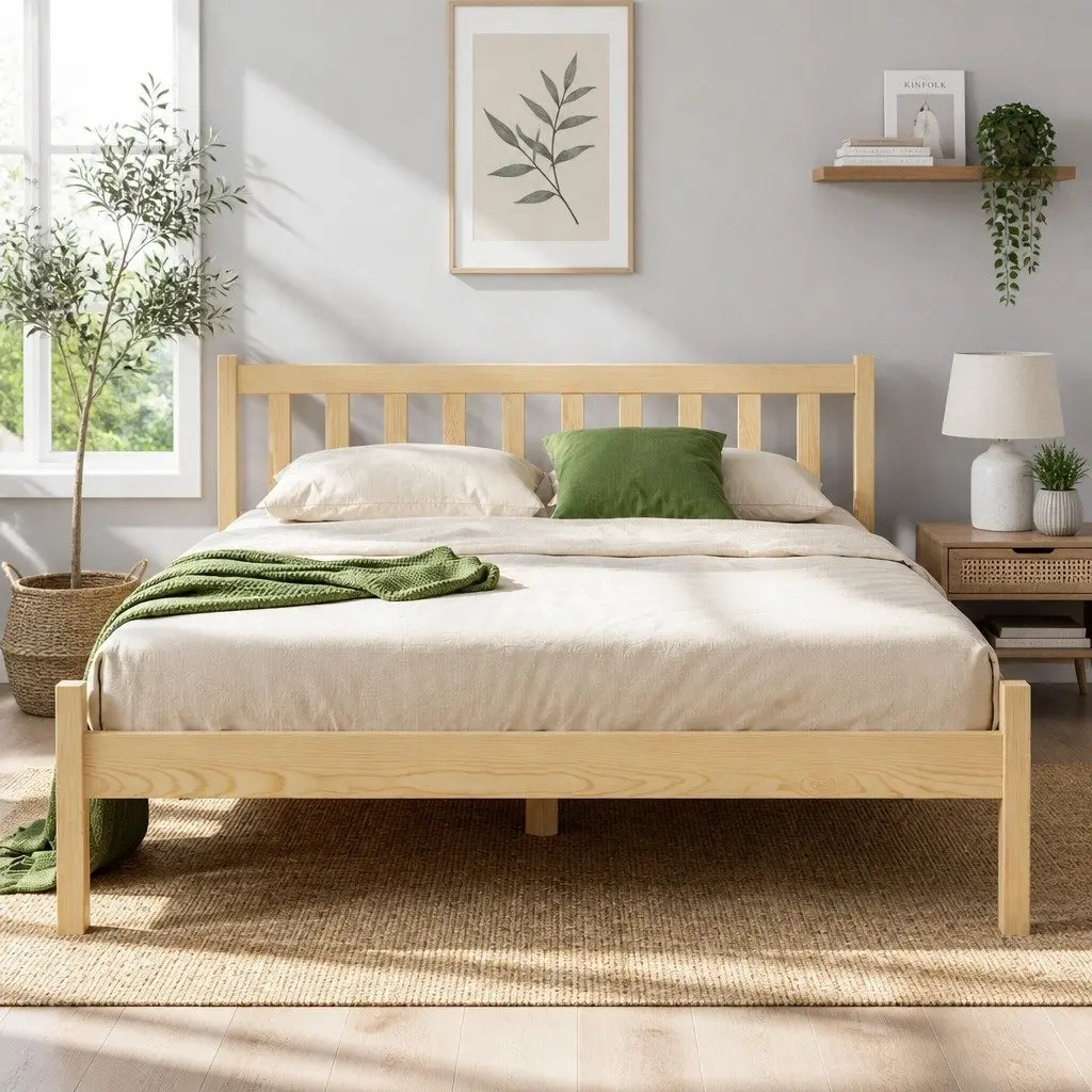 Double Bed Frame in Pine Wood with Storage
