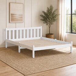 Sofie White Wooden Double Bed Frame with Headboard
