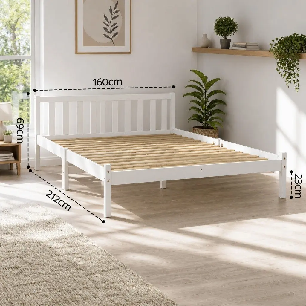 Queen Size Bed Frame in White Solid Pine