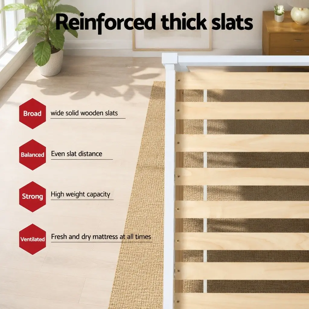 Queen Size Bed Frame in White Solid Pine
