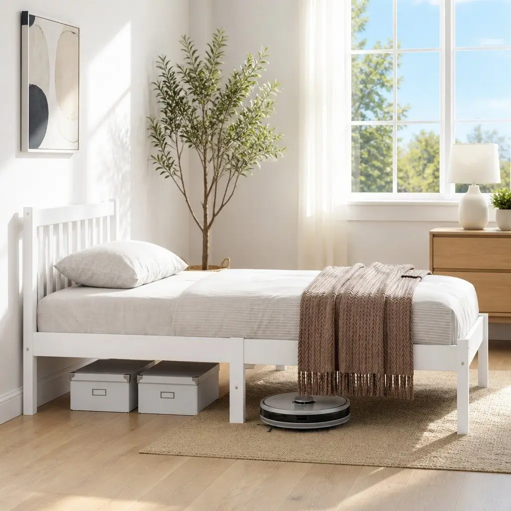 Queen Size Bed Frame in White Solid Pine