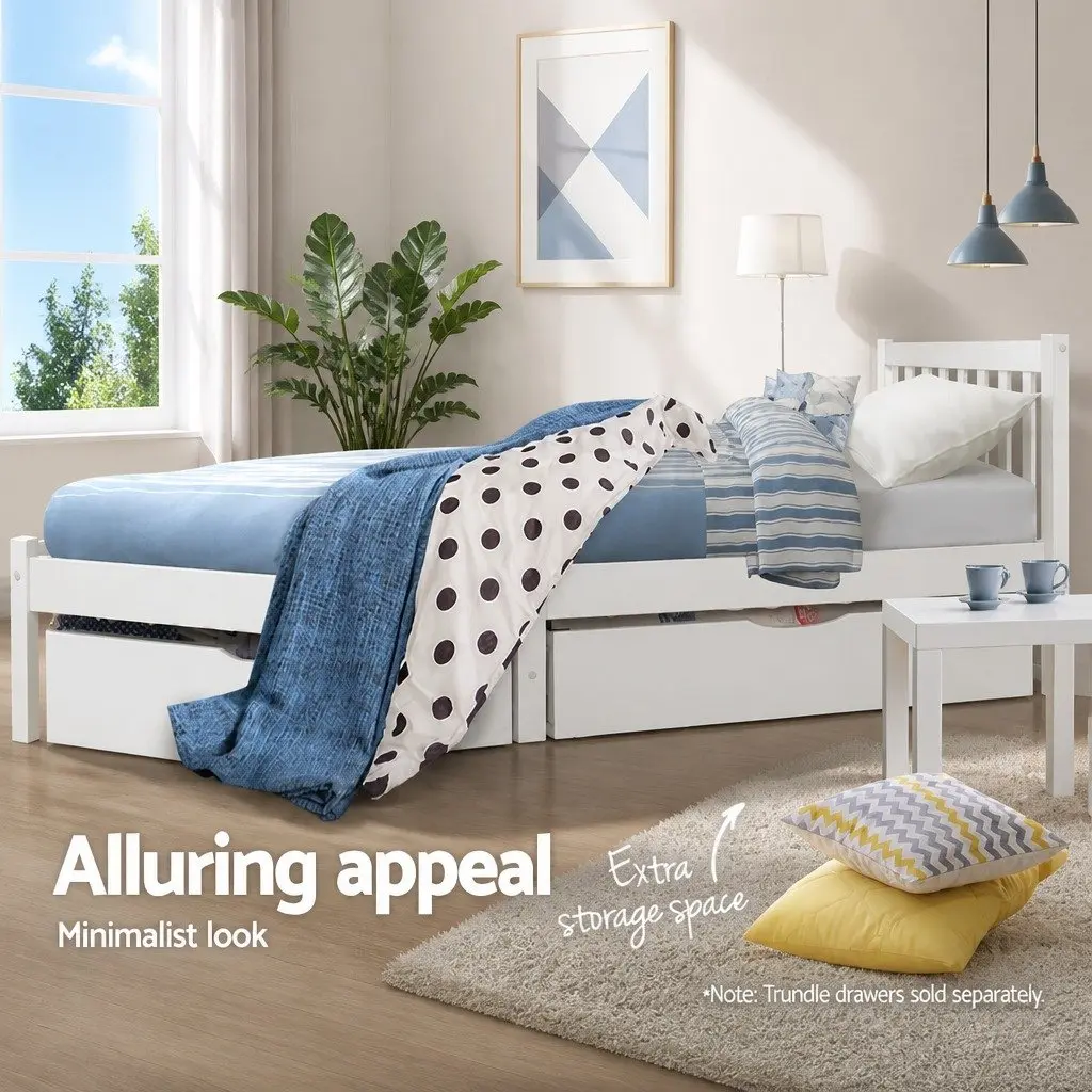 Queen Size Bed Frame in White Solid Pine