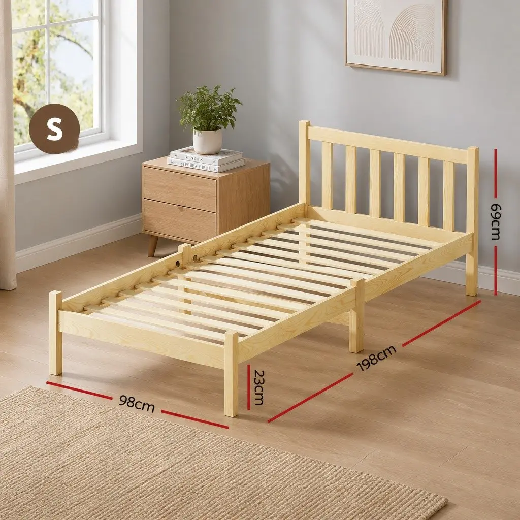 Single Pine Wood Bed Frame with Storage Headboard