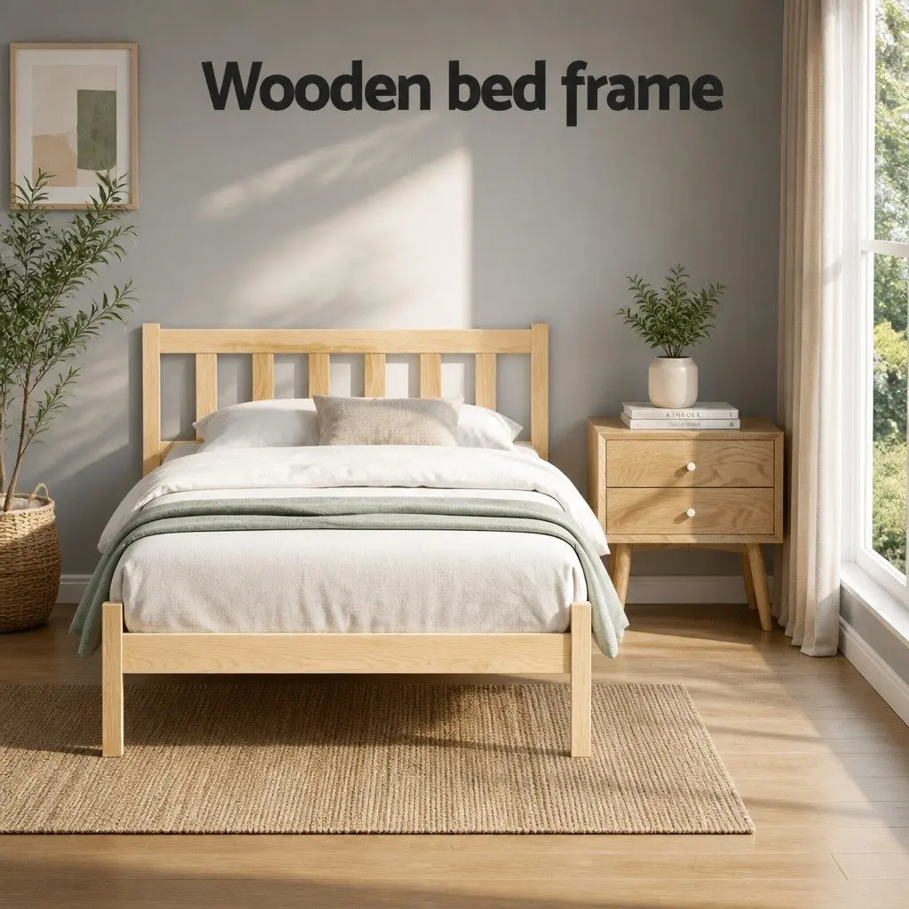 Single Pine Wood Bed Frame with Storage Headboard