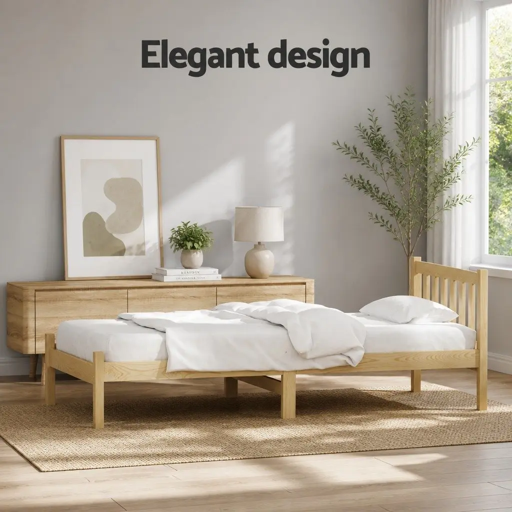Single Pine Wood Bed Frame with Storage Headboard