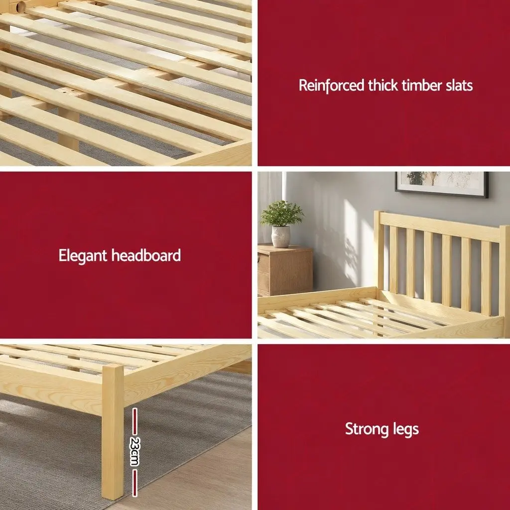 Single Pine Wood Bed Frame with Storage Headboard