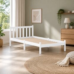 White Pine Wooden Bed Frame with Headboard