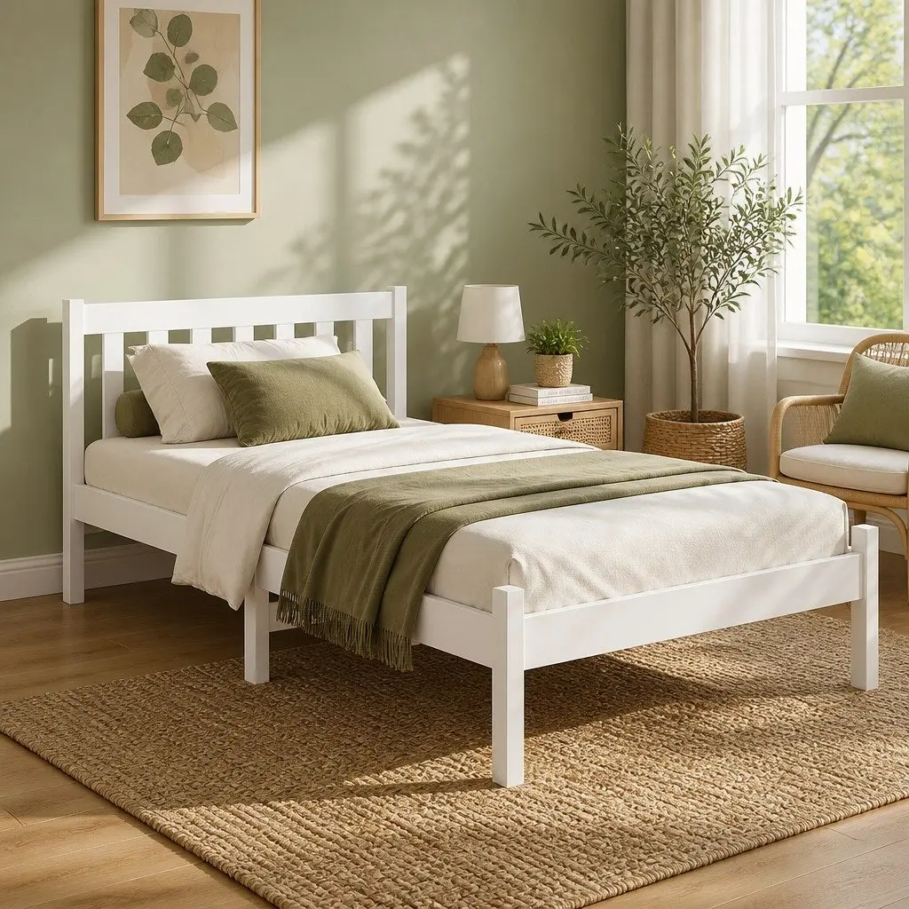 White Pine Wooden Bed Frame with Headboard
