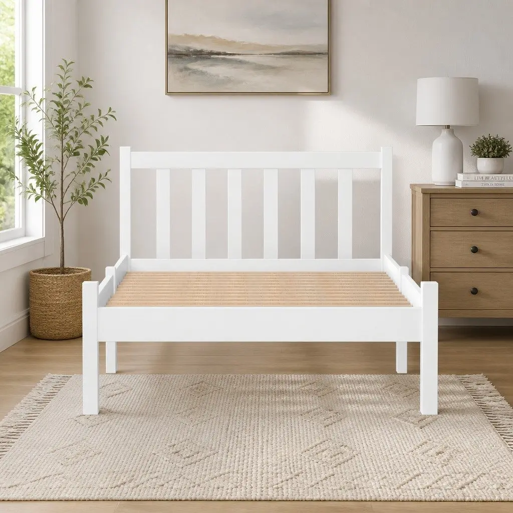 White Pine Wooden Bed Frame with Headboard