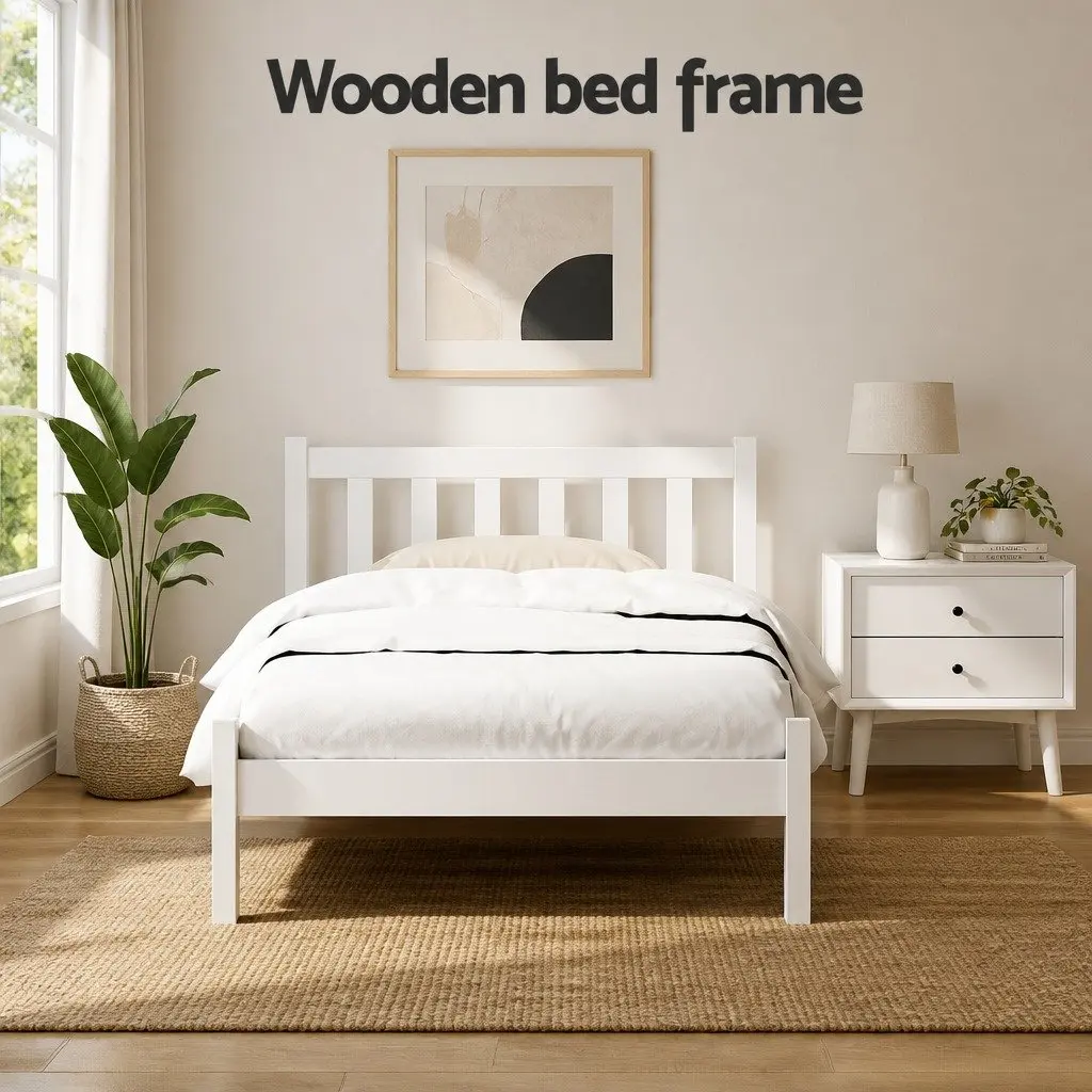 White Pine Wooden Bed Frame with Headboard