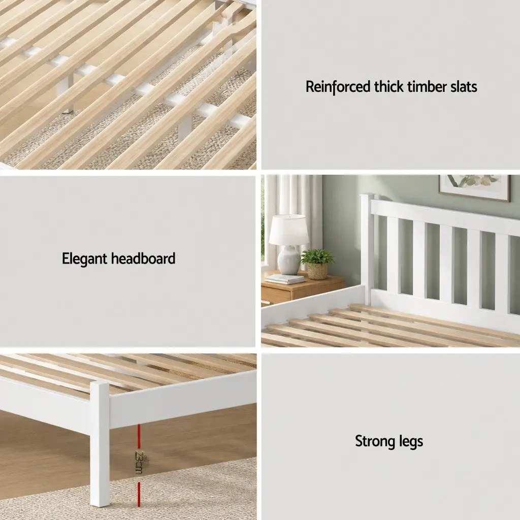 White Pine Wooden Bed Frame with Headboard