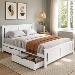 Comfortable Double Bed Frame with Storage Drawers