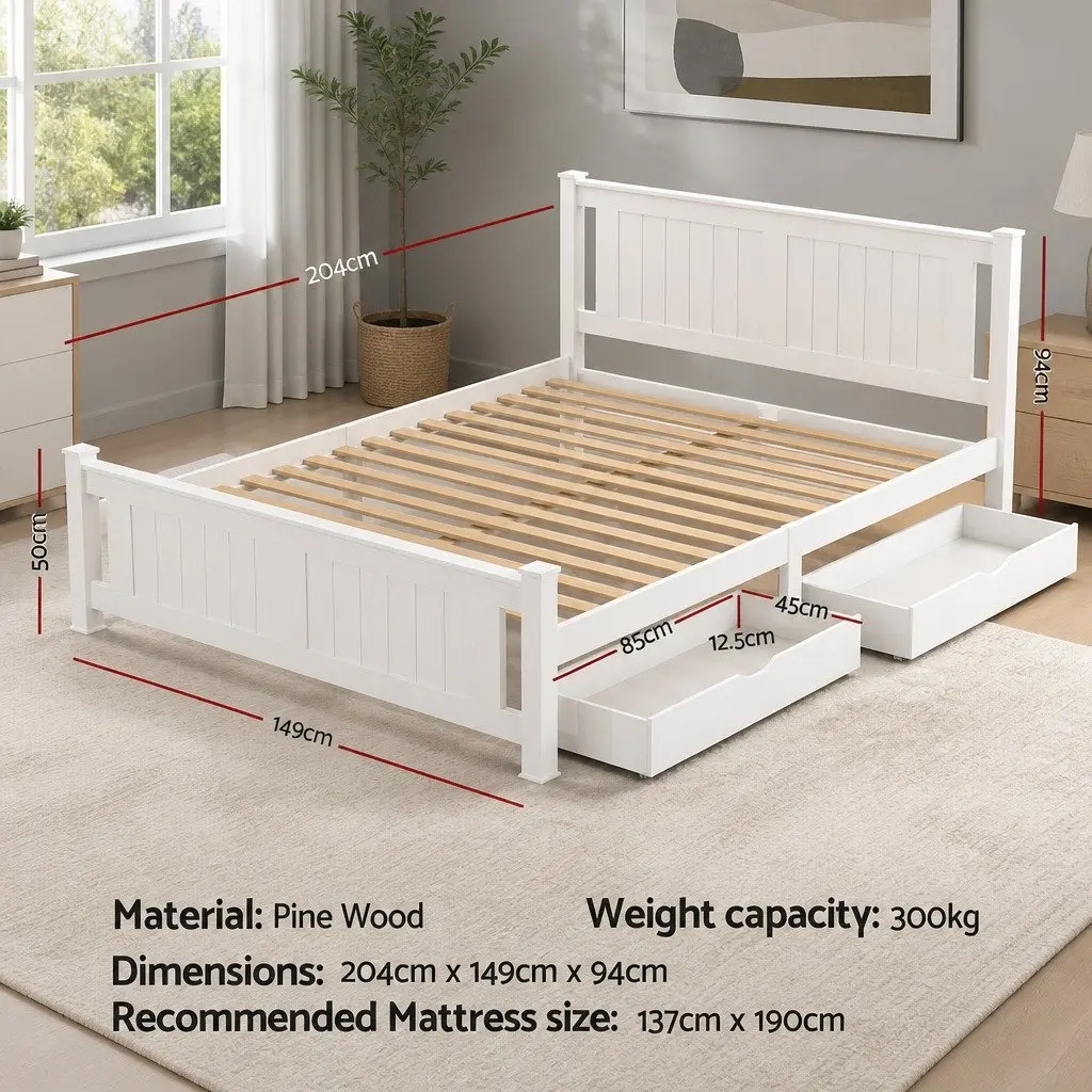 Double Bed Frame with Storage Drawers