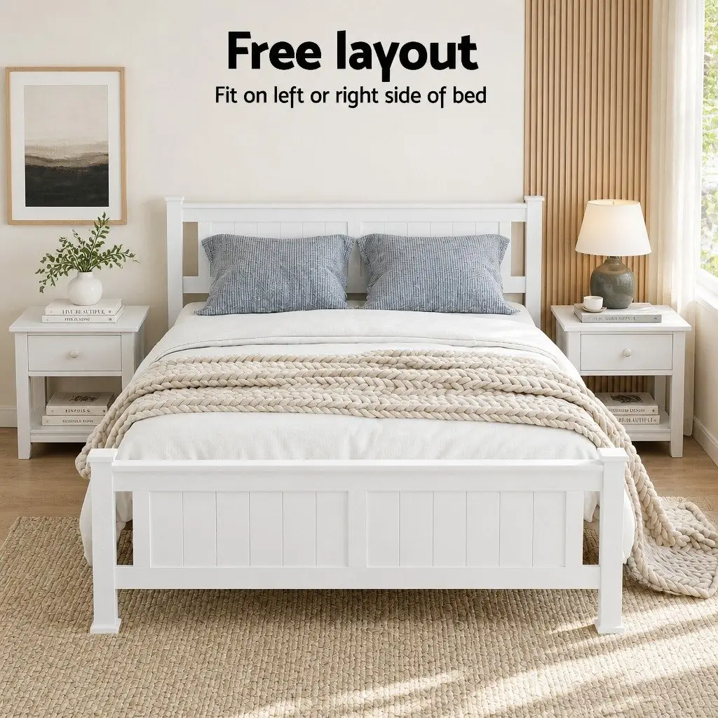 Wooden Double Bed Frame with White Finish and Slat Base