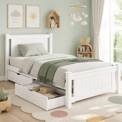 King Single Wooden Bed Frame with 2 Storage Drawers