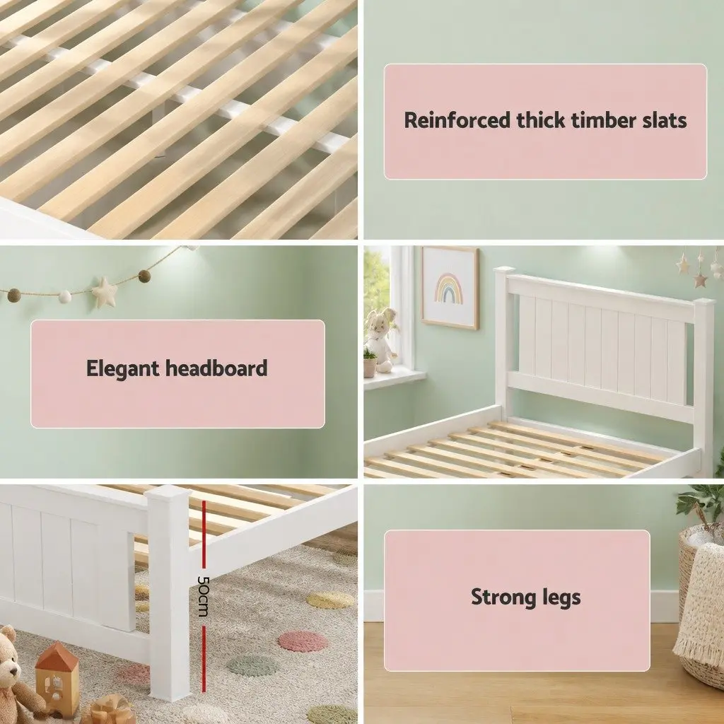 King Single Wooden Bed Frame with 2 Storage Drawers