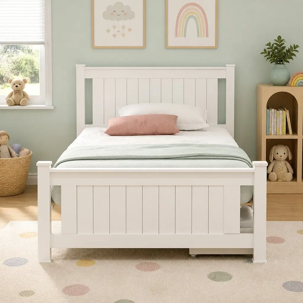King Single Wooden Bed Frame with 2 Storage Drawers