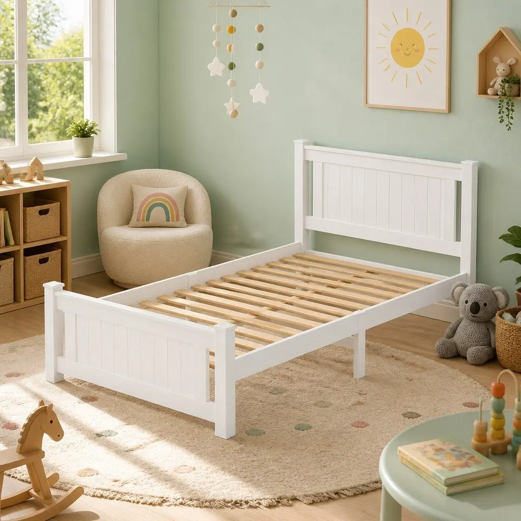 King Single Wooden Bed Frame with 2 Storage Drawers