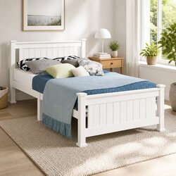 Stylish King Single Wooden Bed Frame in White