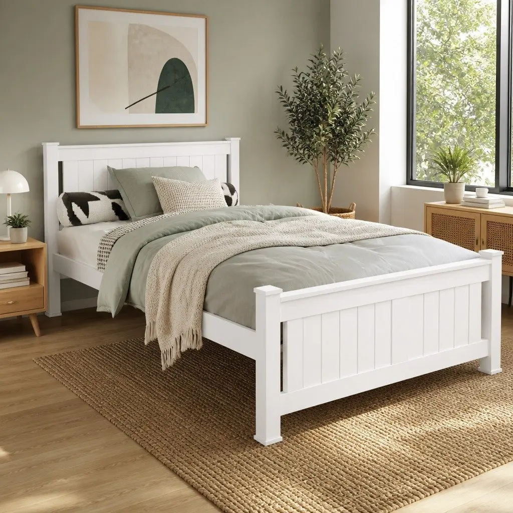King Single Wooden Bed Frame in White