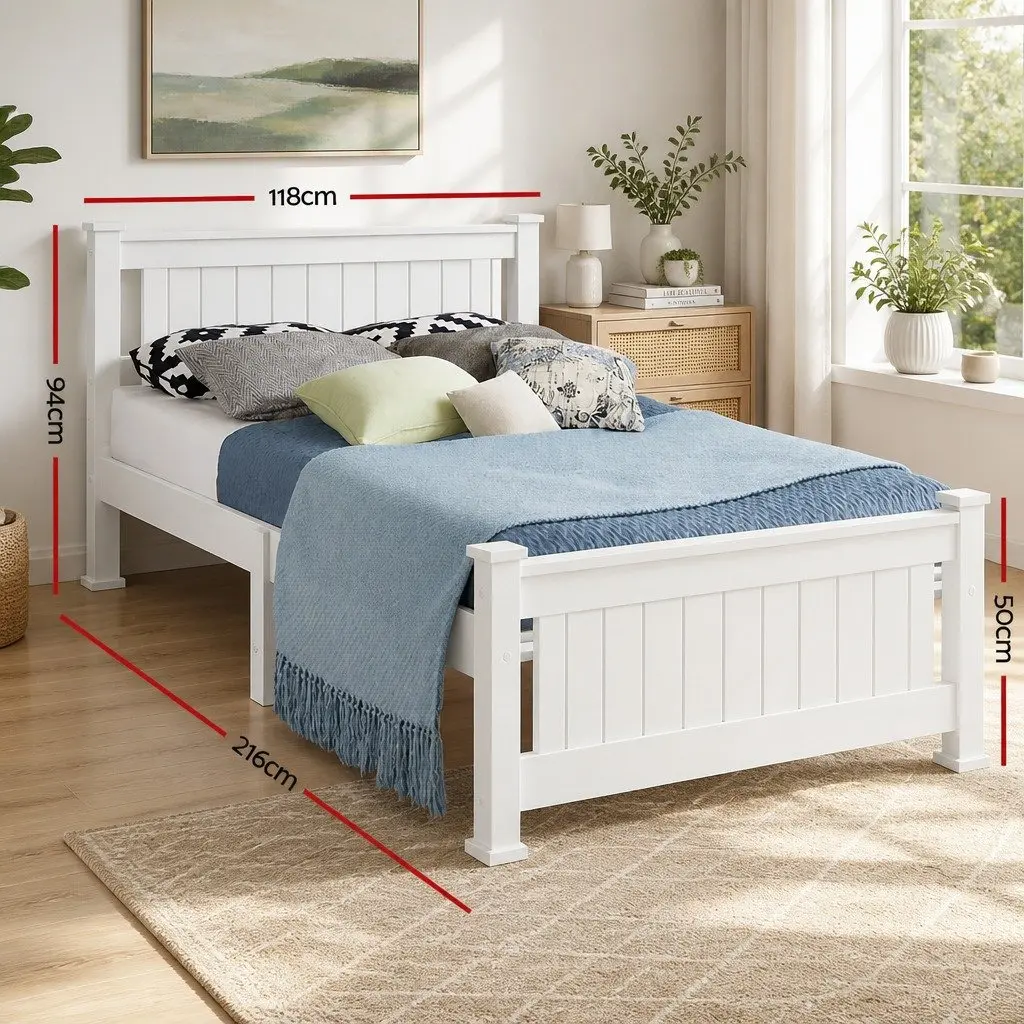 King Single Wooden Bed Frame in White
