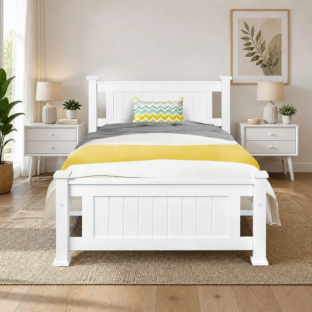 King Single Wooden Bed Frame in White