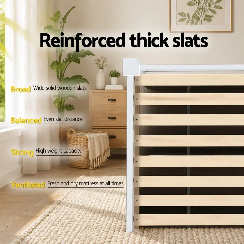 King Single Wooden Bed Frame in White