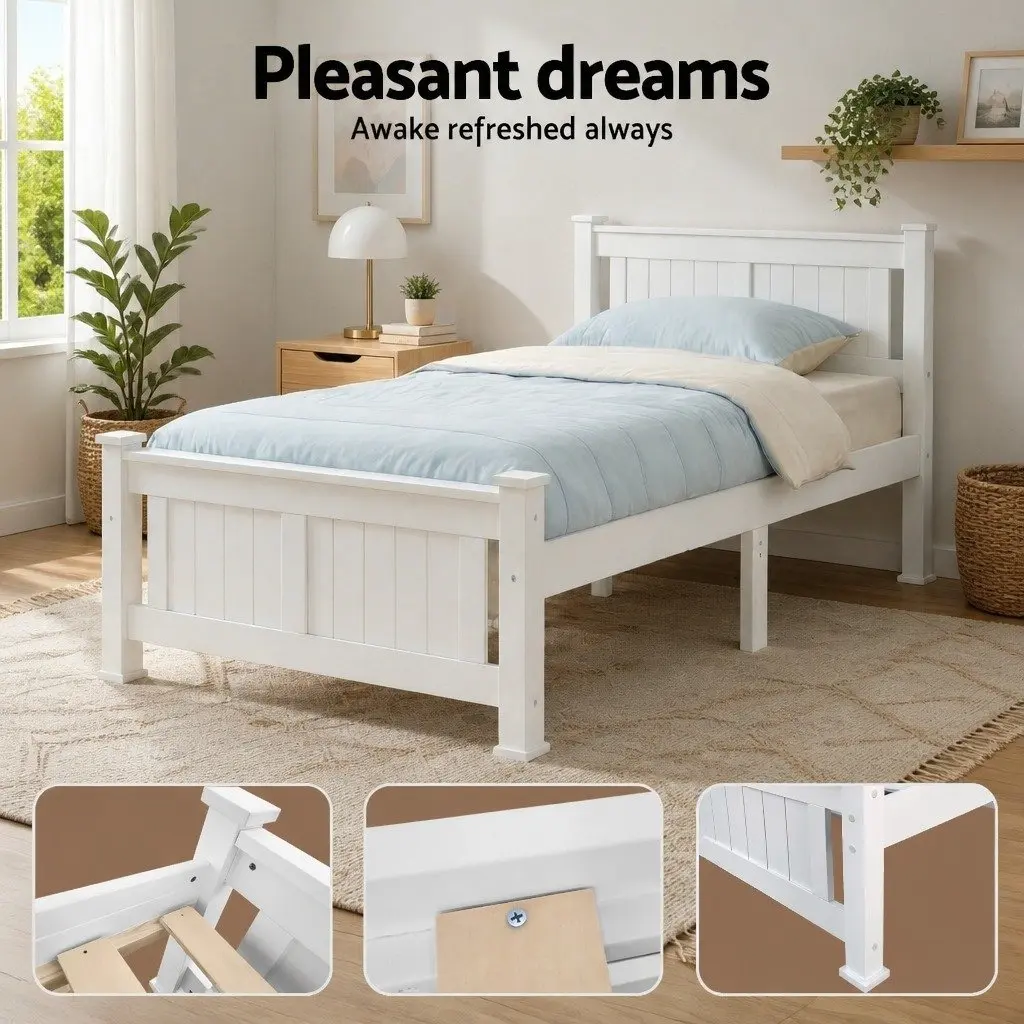King Single Wooden Bed Frame in White