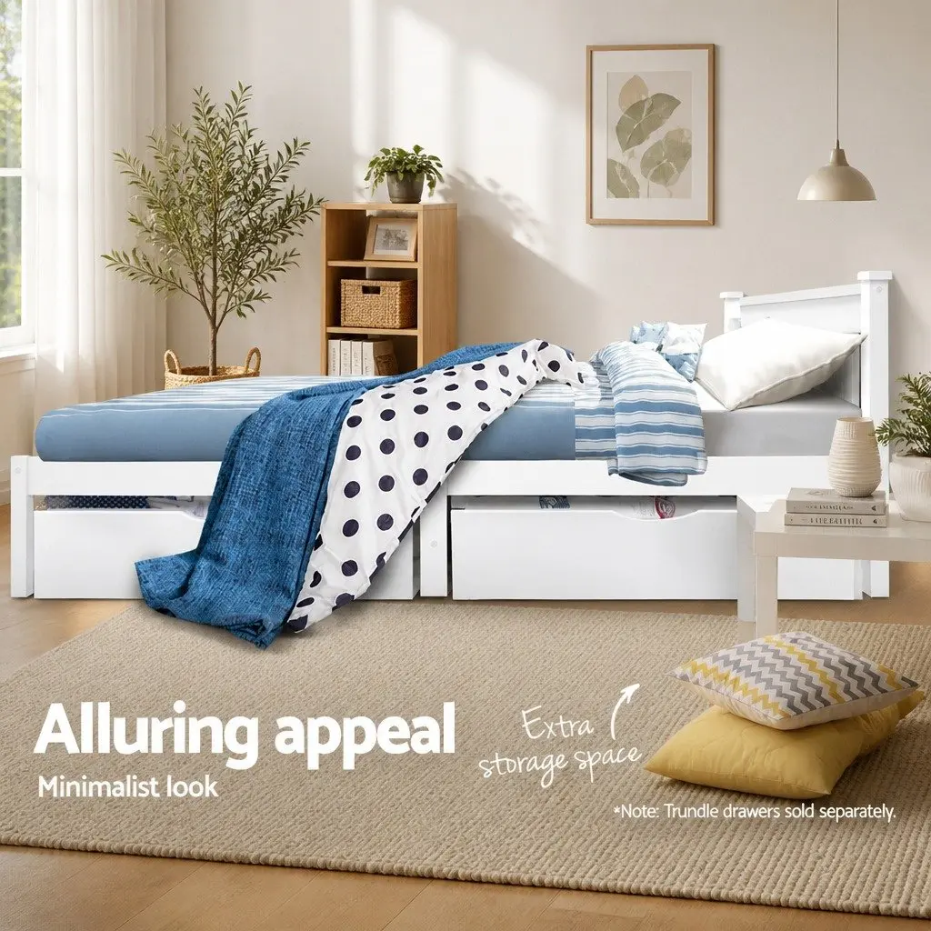 King Single Wooden Bed Frame in White