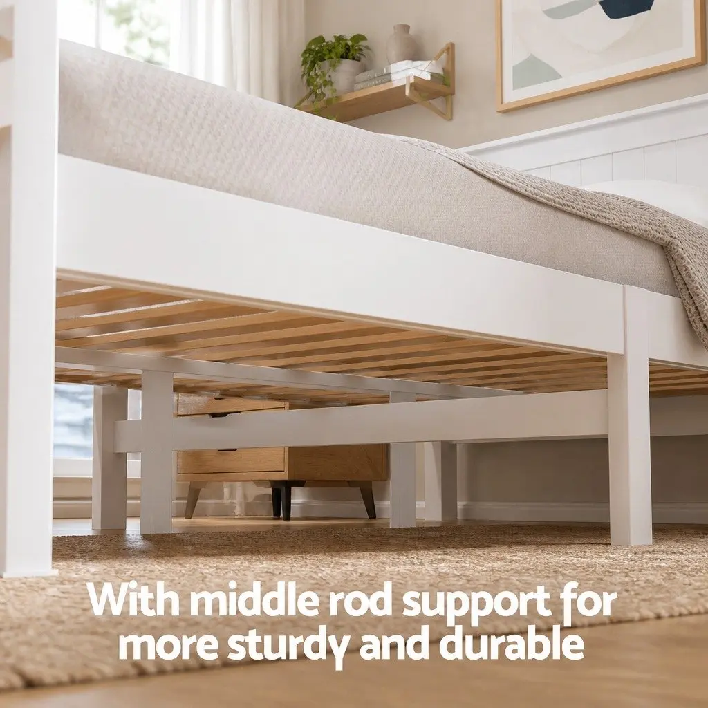 Queen Size Wooden Bed Frame with Storage Drawers in White