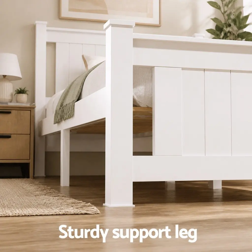 Queen Size Wooden Bed Frame with Storage Drawers in White