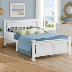 Elegant Queen Size White Wooden Bed Frame with Headboard