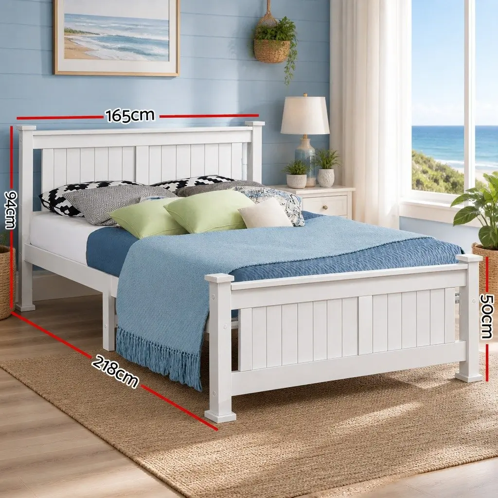Queen Size White Wooden Bed Frame with Headboard