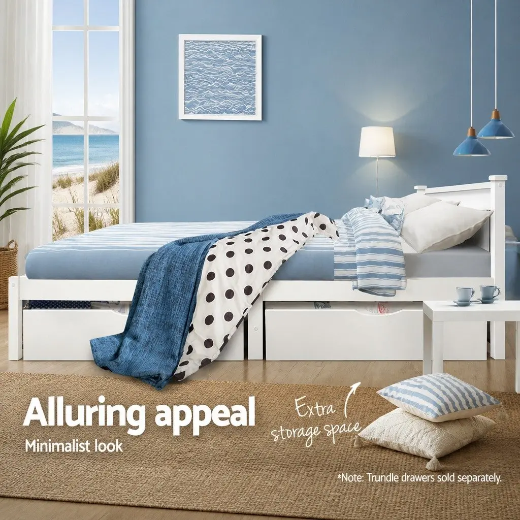 Queen Size White Wooden Bed Frame with Headboard