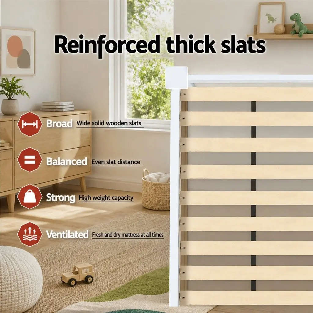 White Wooden Single Bed Frame with Storage Drawers